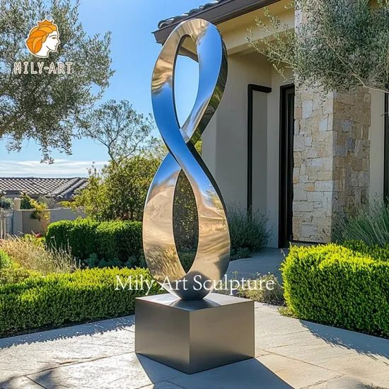 Classic Metal Art Modern Abstract Mirror Statue Stainless Steel Mobius Strip Sculpture