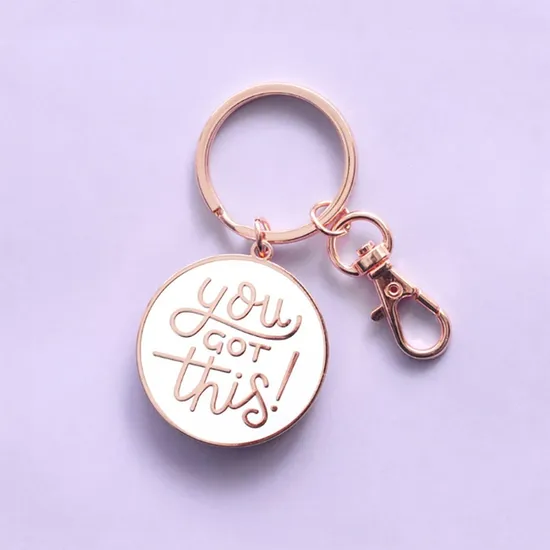 Metal Enamel Key Chain Round Circle Keyring Custom Motivational Keychain Key Ring Word Keychains