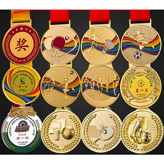 Manufacturer Wholesale Custome Logo Die Casting Zinc Alloy Gold Sports Medal with Ribbon for Sale