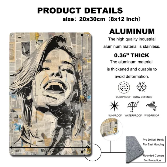 1PC 8X12 Inch (20cm X 30cm) Banksy Inspired Art and Music Blonde Woman Tin Sign for Music Enthusiasts Art Collectors and Creative Spaces Easy to Mount