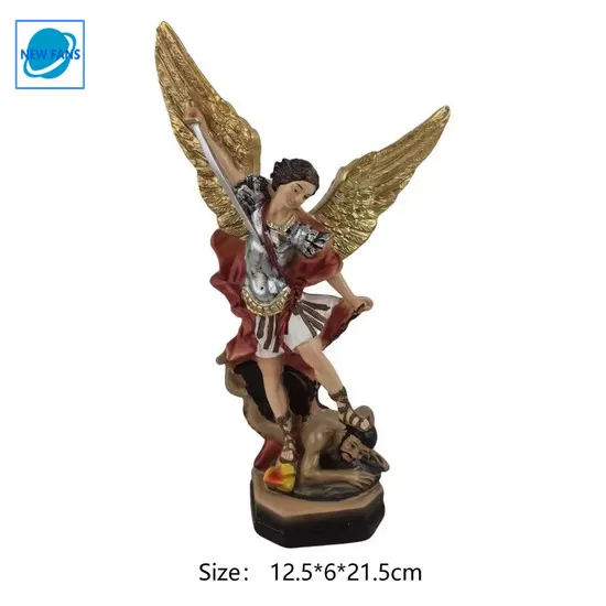 Church Souvenir Resin Statues Archangel Saint Michael Slaying Demon Figurine