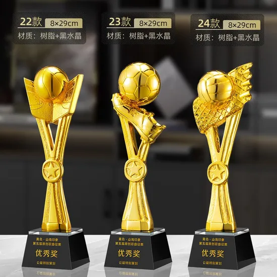 Hot Sales World Game Resin Trophy Soccer Basketball Golf Ball Cup Gold Silver Bronze Sports Award Crystal Resin Trophy