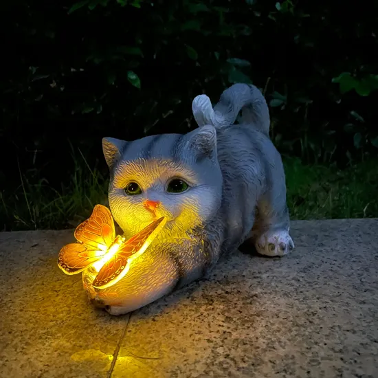 Hot Sale Solar Power Polyresin Crafts LED Cat Light