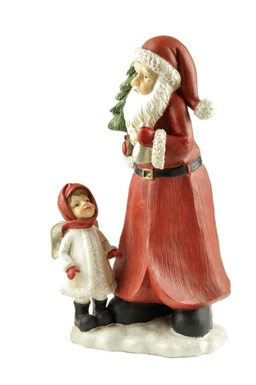Wood Look Santa Claus Fugurine with Tree and Baby Angel