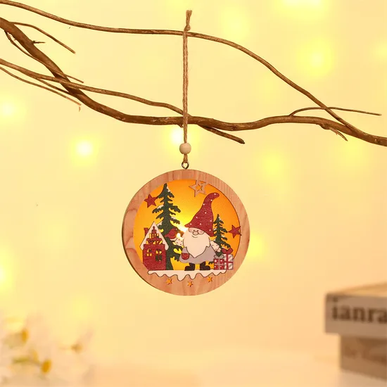 Christmas Wooden Pendant with LED Light Merry Christmas Decorations for Home