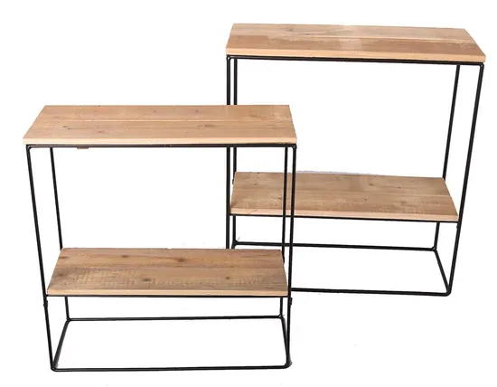Two-Layer Indoor Shelf in Black Metal and Reclaimed Wood