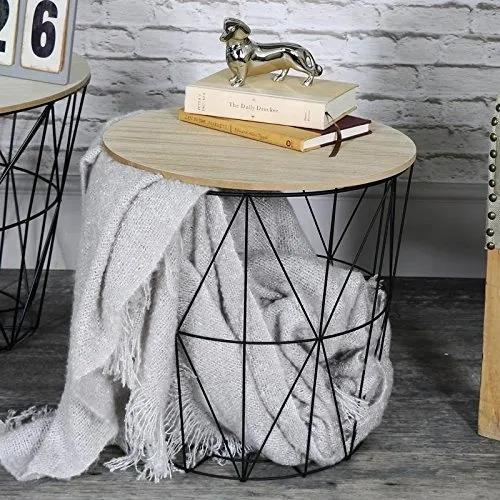 2022 Wholesale Decorative Wooden Top Metal Wire Coffee Table