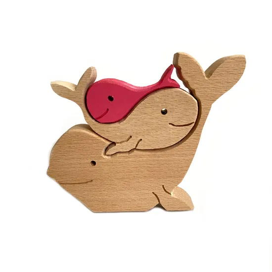 Beech Wooden Whale Mother Father and Child Family Puzzle Toys