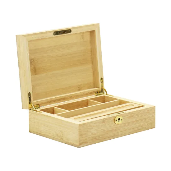 Bamboo Personalized Keepsake Organizer Storage Box Wooden Stash Box with Removable Tray
