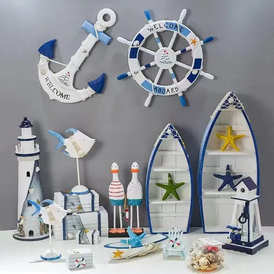 Ship Rudder Anchor Fish Wall Hangings Mediterranean Style Swim Ring Nautical Craft Wooden Wall Decoration