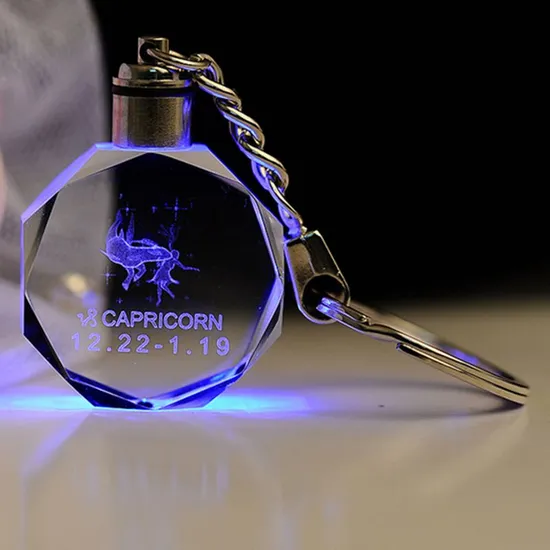 Fashion 3D Laser Crystal Glass LED Key Ring