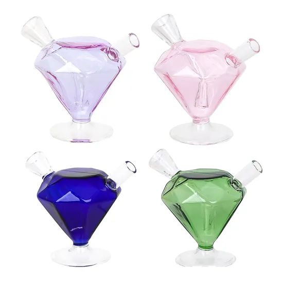 Girls Pink Diamond Sharp Compact Hookah Oil Burner Bubbler Glass Smoking Pipe