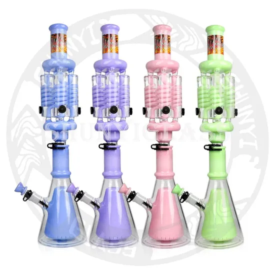 21′′ Inches Glycerin Glass Water Pipe with 4 Freezable Chamners DAB Rig Recycler Heady Beaker Lookah Tobacco Hookah