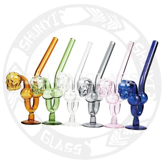 Colorful Pyrex Glass Oil Burner Skull Design Glass Tobacco Pipes