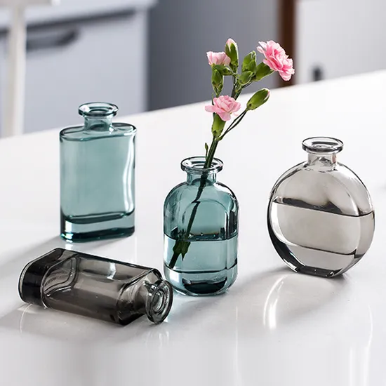 Modern Small Mini Amber Clear Round Glass Bud Vase Pots Sets Wedding Decoration Centerpiece for Flowers Plants