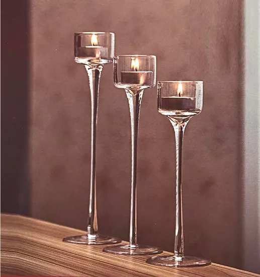 3PCS Pack European Creative Blowing Transparent Glass Candleholder