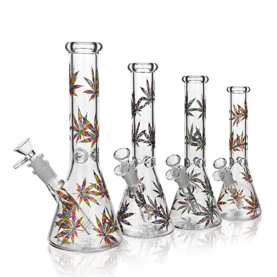 Esigo Wholesale New Design High Quality Maple Leaf Heavy Beaker with Shisha Oil DAB Rig Glass Water Pipe with Downstem& Bowl