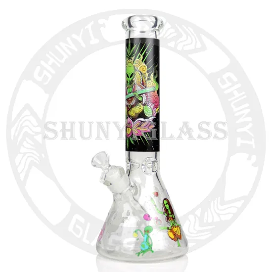 Night Luminous Items Heady Beaker Glass Water Pipe with Alians Picture Smoking Pipes
