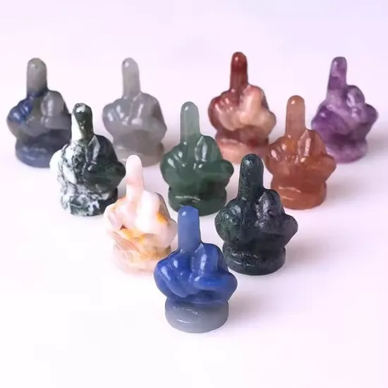 Natural Crystal Stone Finger Carving Hand-Carved Gemstone Crystal Middle Finger Ornament