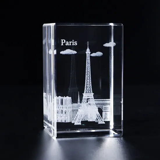 6cm 2.4inch Customized White Crystal Paperweight France Eiffel Tower 3D Model Ornaments Travel Souvenirs