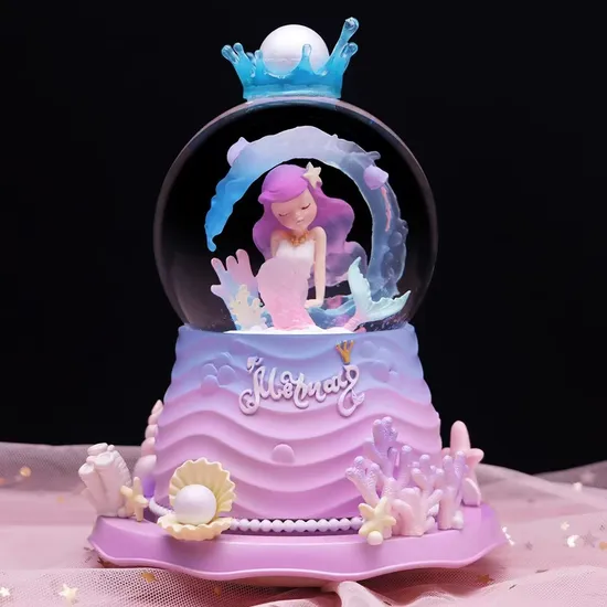 New Mermaid Princess Castle Crystal Ball Music Box Carousel Music Box Girl Birthday Gift Creative Toys Wholesale