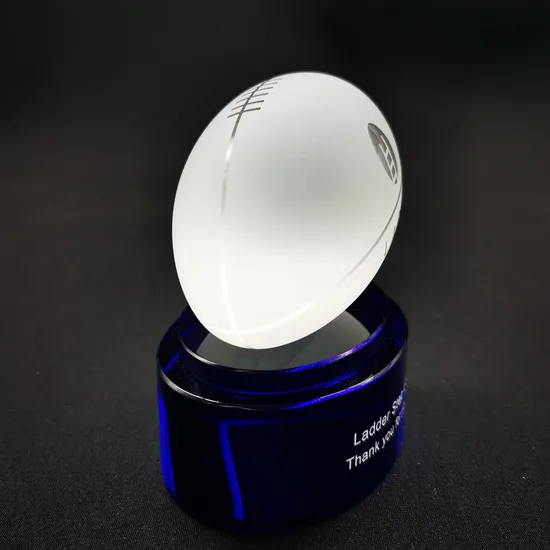 Crystal Rugby Cup Blue Oval Base