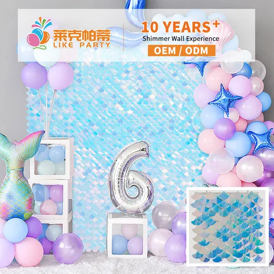 Easy Installation and Sturdy Iridescent Blue Fish Scale-Shaped Sequins Backdrop Shimmer Wall