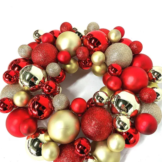 33cm Red Bauble Wreaths Christmas Ball with Plastic Base Front Door Hanging Decoration Xmas Festival Party Decor