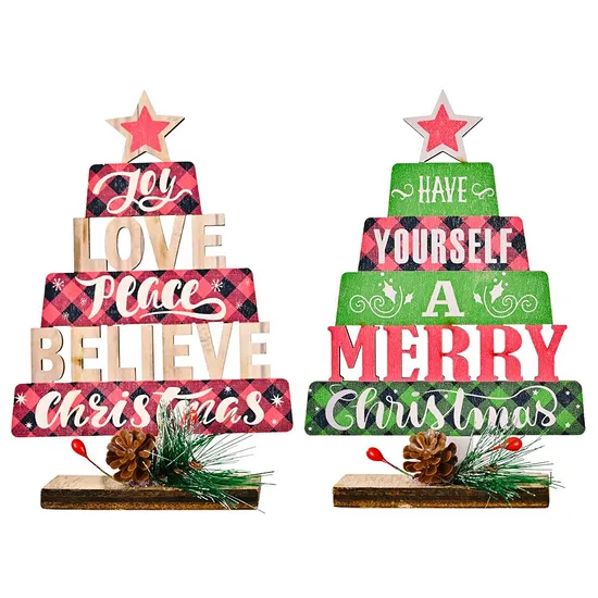 Wooden Christmas Cutout Print Cake Shaped Tree Ornament