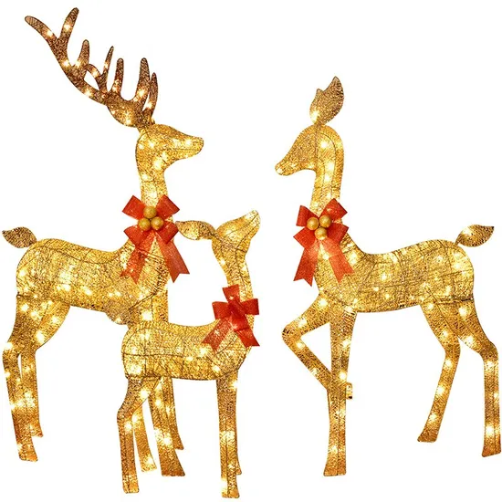 Newest Christmas Iron Frame Reindeer Elf LED Light Decor Golden Silver Deer