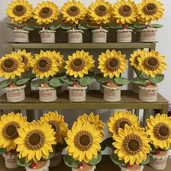 2025 Newest Crochet Bonsai Big Sunflower Bonsai Potted Sunflower Crochet Sunflower Wholesale