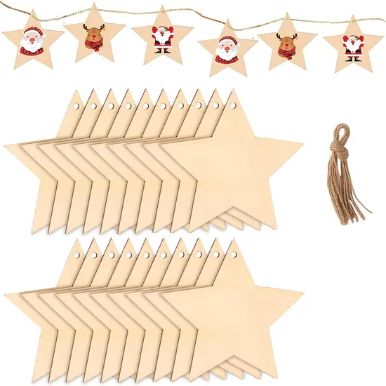 Wooden Star Shapes for DIY Crafts, Painting & Decor - Sustainable Hanging Ornaments for Weddings, Birthdays, Anniversaries & Parties