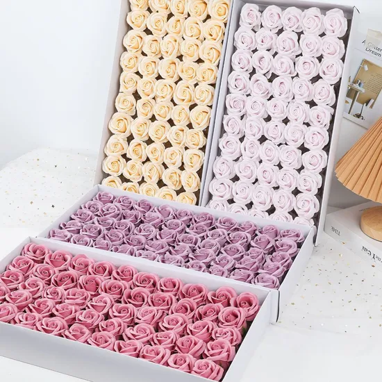 Manufactory Price Valentine′s Day Wedding Decoration Four-Layer Curling Rose Roll DIY Advanced Soap Flower Head Bouquet