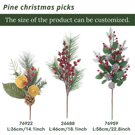 Evergreen Holly Tree Picks Faux Red Berry Pine Christmas Picks