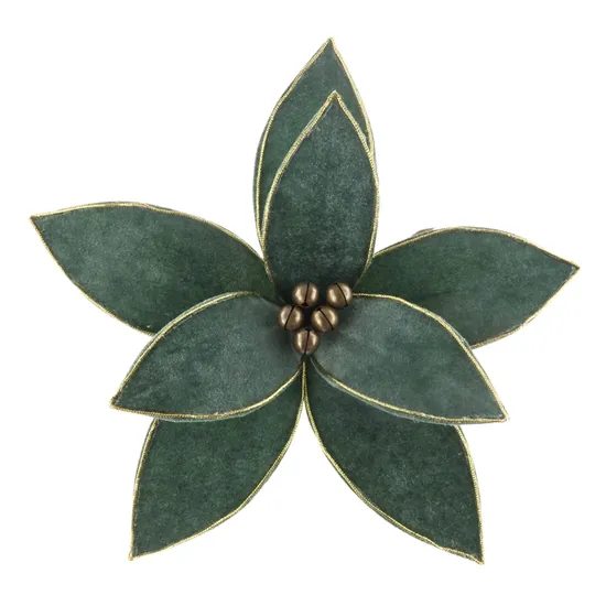 Wholesale Green Velvet Poinsettia Flower Stem with Gold Trim Christmas Poinsettia