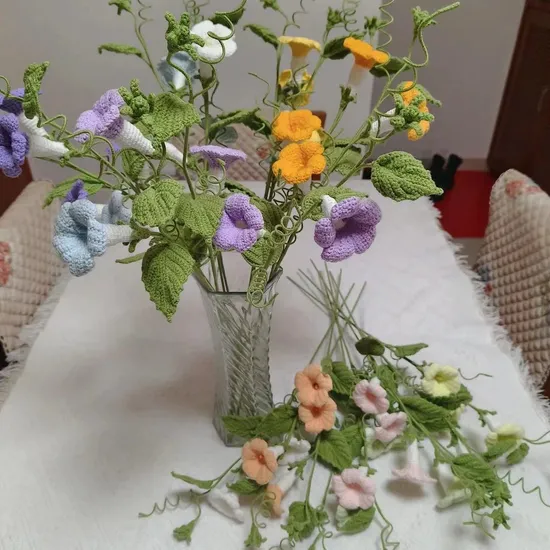 2025 Newest Crochet Flower High-Quality Knitted Flower Handmade Gift Morning Glory for Mother′s Day