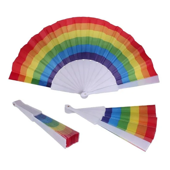 Colorful 23cm Rainbow Folding Hand Fan for Pride Celebrations