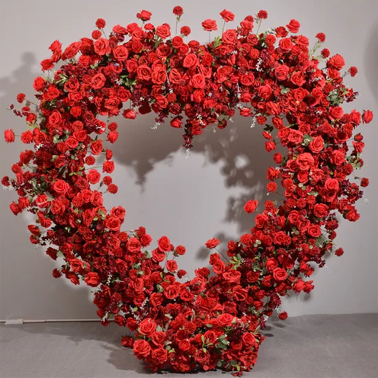 New Custom Cheap Price Event Party Backdrop Arch Flower Arrangement Heart Shaped Stand White Artificial Flowers for Decoration
