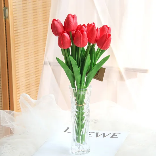 Wholesale Red Tulip Flowers Tulip Stem Artificial Flowers Faux Tulip Stems PU Tulips Wedding Bouquet Centerpiece for Various Decoration Activities