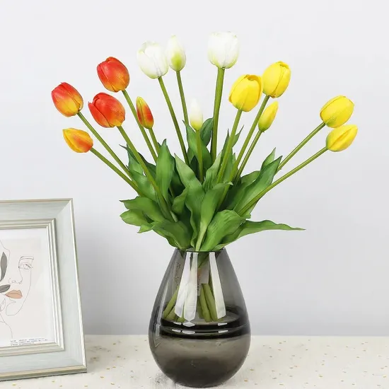 High Quality Artificial 5 Branches PU Tulip Bridal Bouquet Flowers Real Touch Tulips for Wedding Hotel Decoration