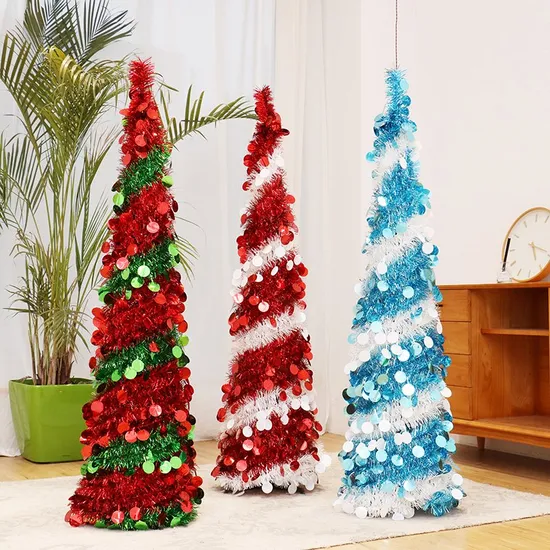 Hot Sale 5FT Collapsible Pop up Tinsel Tree with Plastic Balls Artificial Christmas Tree