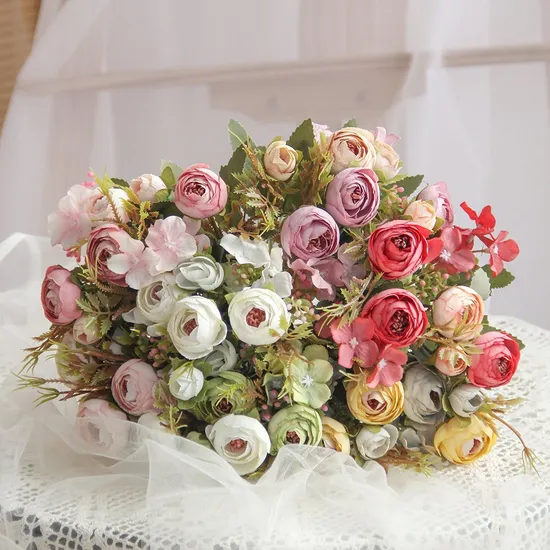 Hot Sale Wholesale Artificial Flower Camellia Hydrangea Silk Flower for Wedding Table Centerpieces Decoration Floral Arrangement