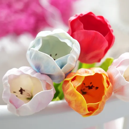 Wholesale PU Material Tulips Artificial Flower Single Head Silk Flower Tulips Flower Decorative Flowers for Home Wedding Decorations