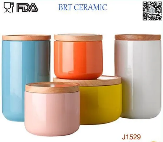 Customized Printing Ceramic Candle Jar/Holder Canister with Bamboo/Ceramic Lid
