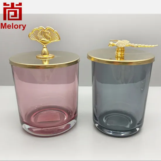 Curved Bottom Glass Candle Holder/Candle Jar with Shiny Metal Lid