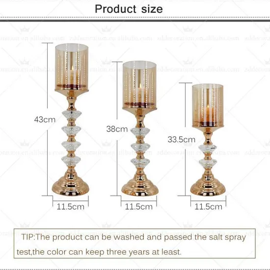 Hot Sale Pillar with Glass Hurricane Crystal Candle Holder Tea Light Metal Candelabra