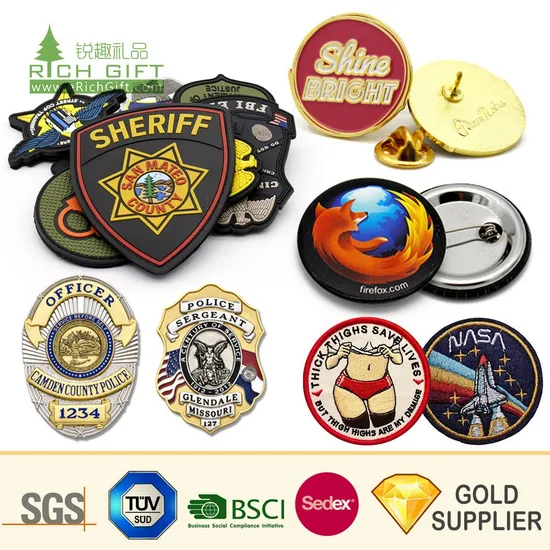 Custom Security Military Embroidery Woven Car Police Name Tag School Sports Meet Event Silicone Rubber Soft PVC Lapel Pin Metal Enamel Magnetic Button Badge