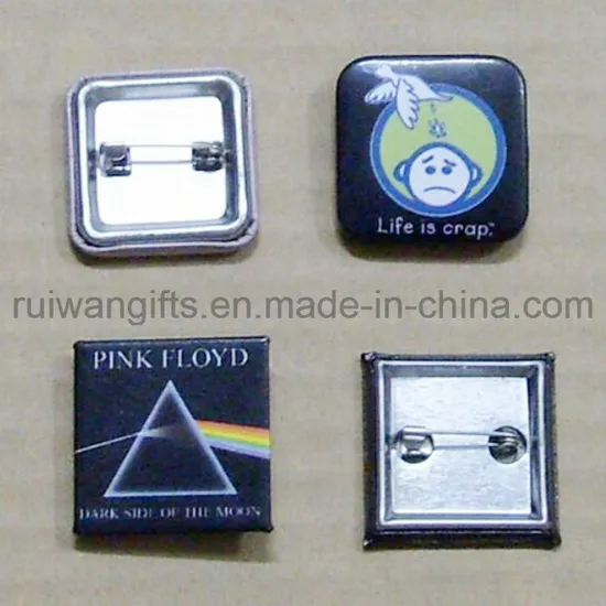 Emblem 44mm Square Promotional Button Badge, Plastic Pin Back Badges (PBB005)