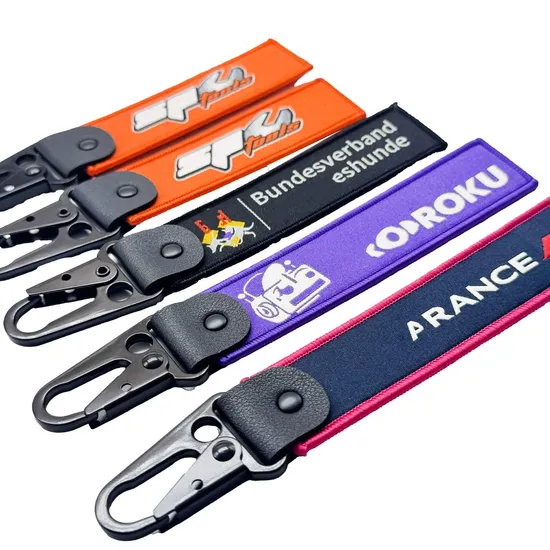 Custom Logo Personalized Embroidered Keyrings with Stylish Fabric Woven Keychain Design