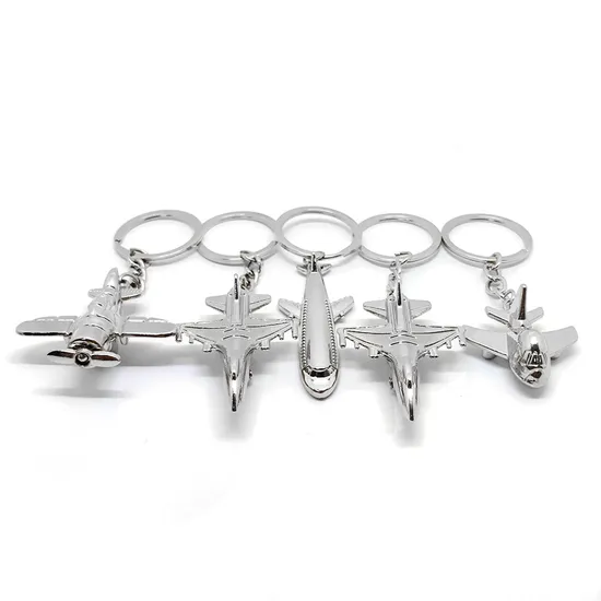 Custom Souvenir Gift Keyring 3D Aircraft Shape Personalized Key Ring Metal Nickel Plated Airplane Keychain